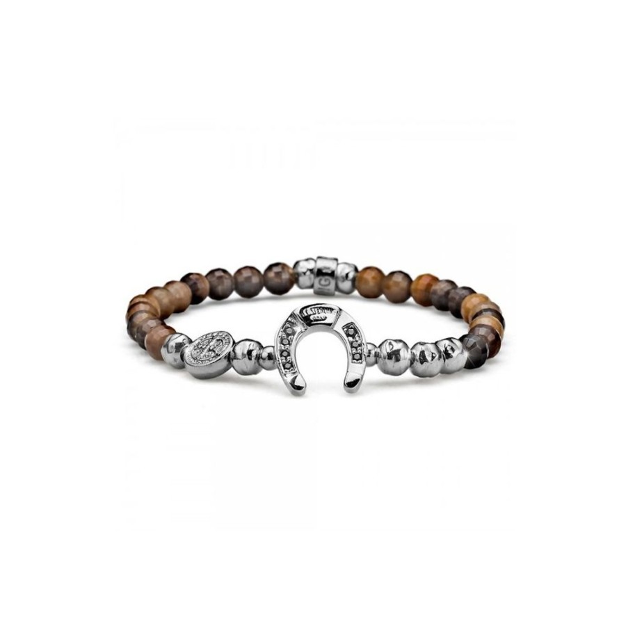 Uomo Maria Cristina Sterling | Bracciale Uomo Maria Cristina Sterling Lucky You Diaspro Ferro Di Cavallo G2300