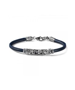 Uomo Maria Cristina Sterling | Bracciale Pelle Uomo Maria Cristina Sterling Damasco Blu G3533