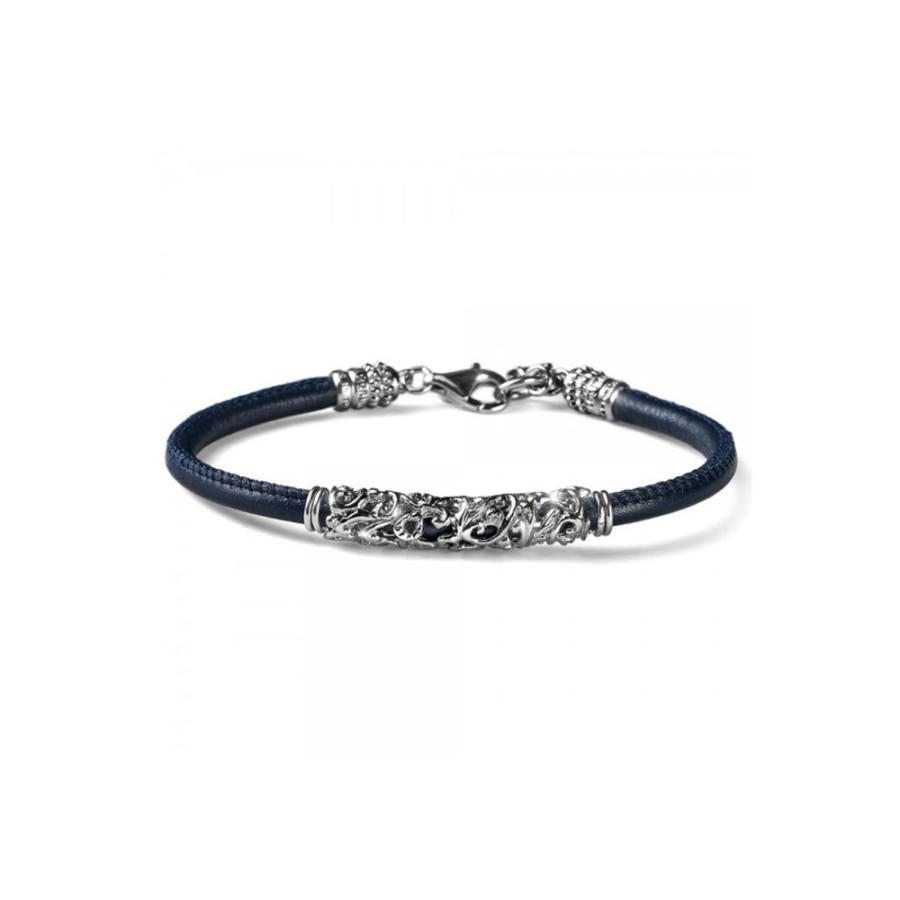 Uomo Maria Cristina Sterling | Bracciale Pelle Uomo Maria Cristina Sterling Damasco Blu G3533