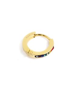 Uomo Marlù Gioielli | Mono Orecchino Unisex Acciaio Pvd Giallo Marlu Basi Cristalli Multicolor 2Or0059G-Rgb