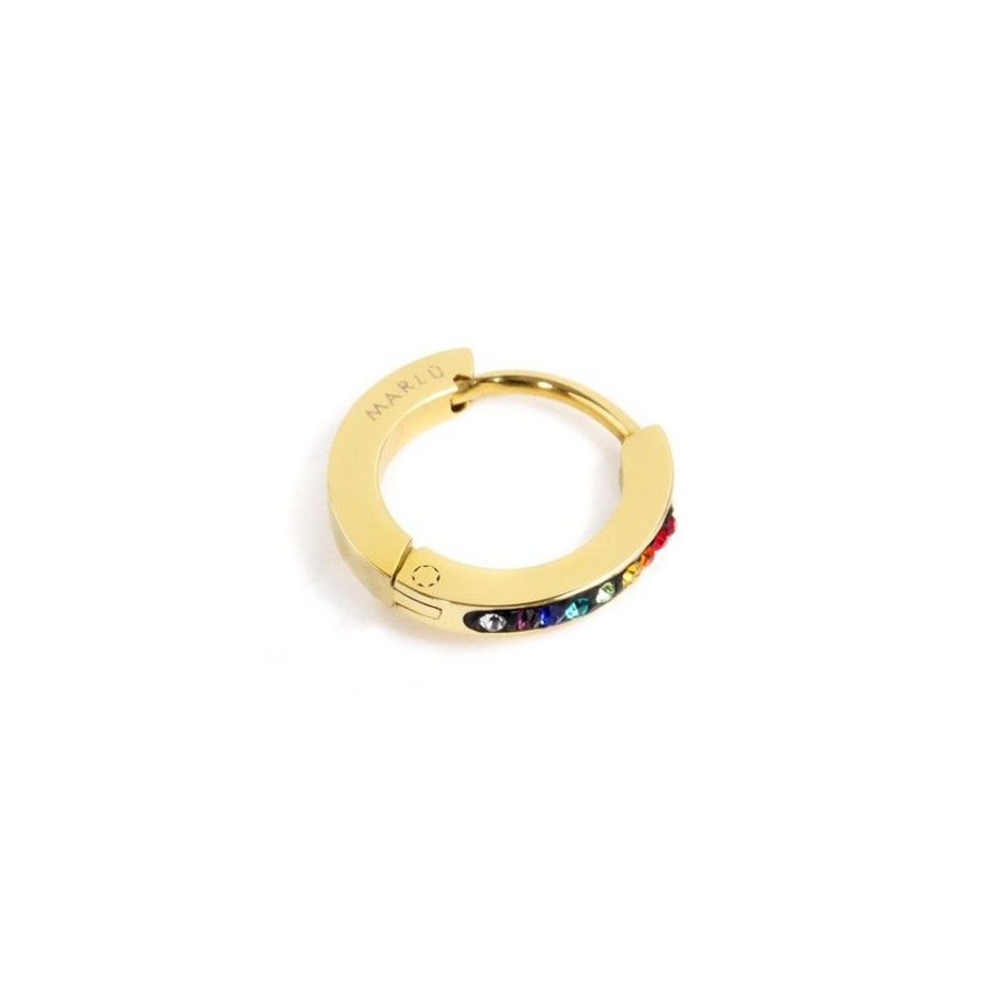 Uomo Marlù Gioielli | Mono Orecchino Unisex Acciaio Pvd Giallo Marlu Basi Cristalli Multicolor 2Or0059G-Rgb