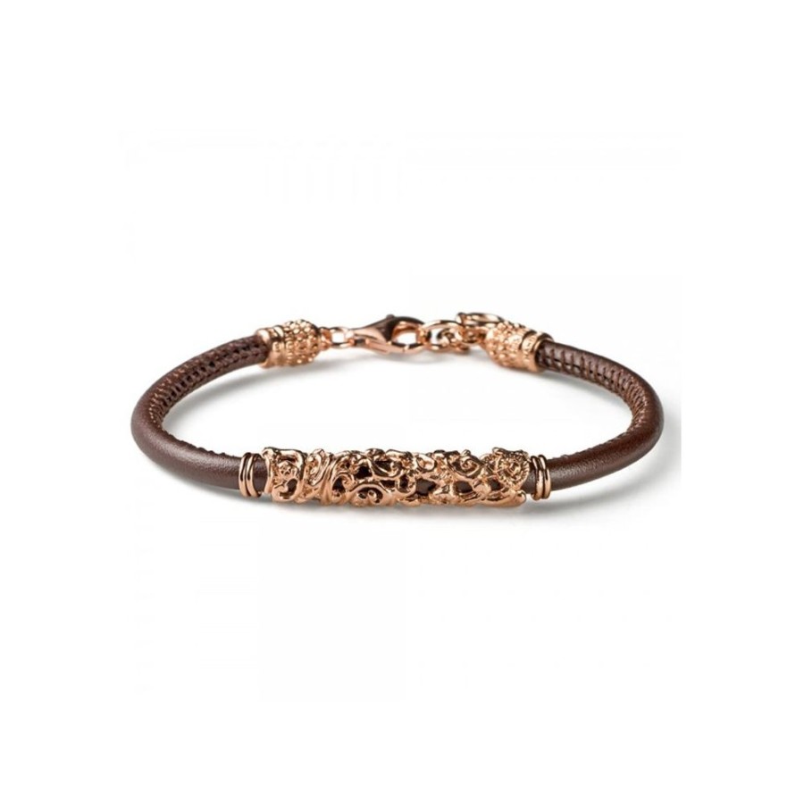 Uomo Maria Cristina Sterling | Bracciale Uomo Maria Cristina Sterling Damasco Rose Marrone G3532R