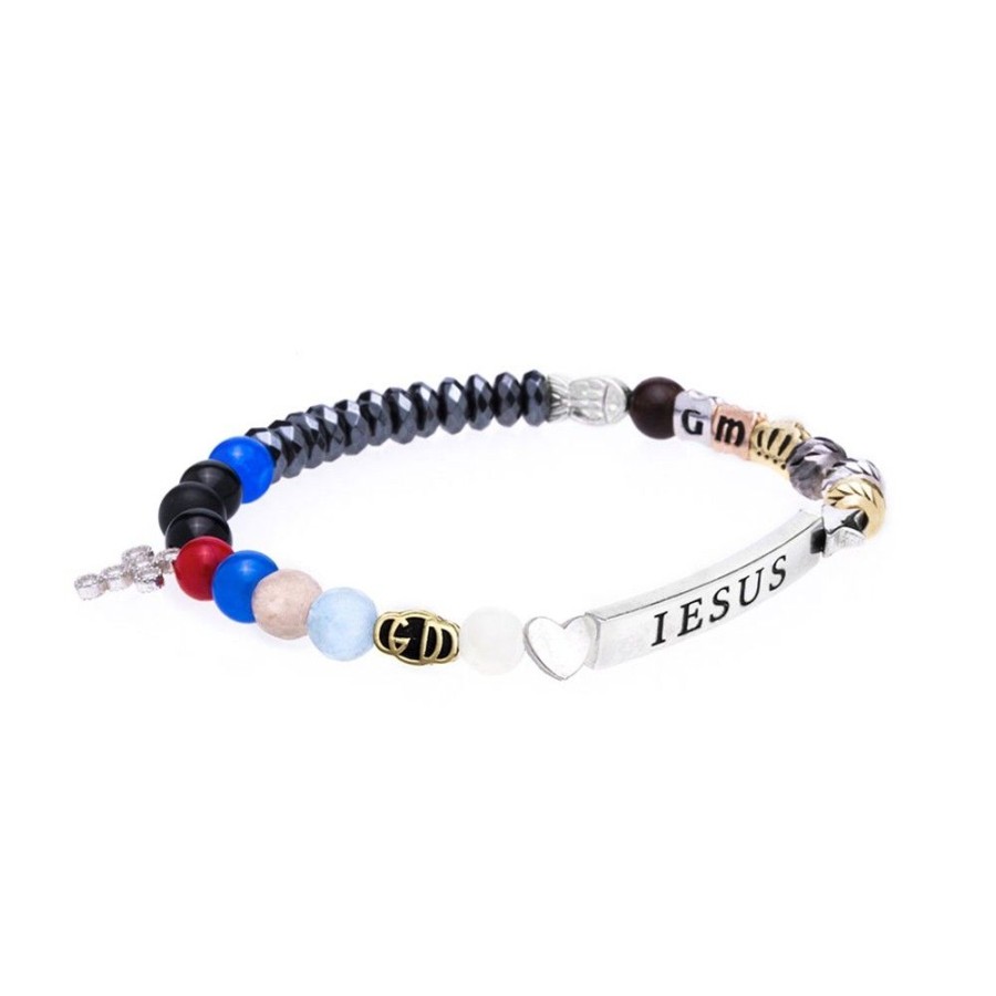 Donna Agios | Bracciale Unisex Agios Gioielli Religiosi Iesus Pietre Dure Large Agi 1012/B